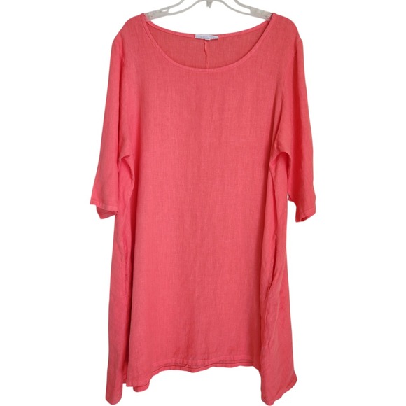 Bryn Walker Linen Lagenlook Dress M‎ A Line Pockets Half Sleeve Coral Sleeveless - Picture 1 of 14